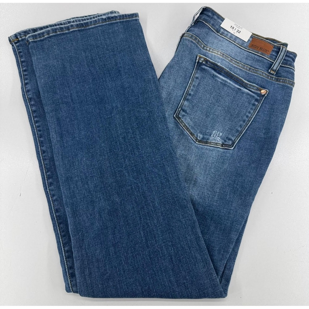 NEW Judy Blue Boot Cut Jeans WOMENS Blue Distressed Faded Medium Wash SIZE 15/32